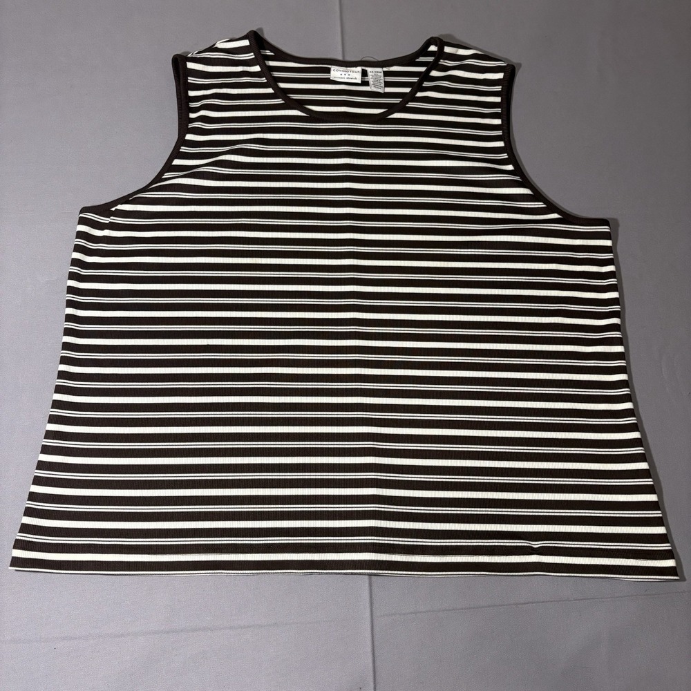 Covington Women's Brown White Striped Knit Sleeveless Pullover Tank Top 24-26W